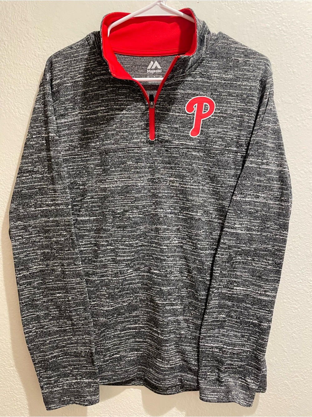 Majestic Philadelphia Phillies MLB Quarter Zip Pullover Gray Space Dye Men Small